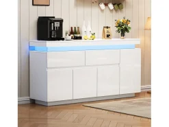 Buffet 140x35x72,5 cm - 2 gavetas e 4 portas - iluminação LED - painéis de partículas - branco