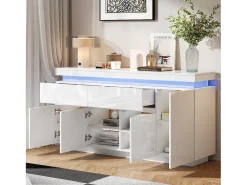 Buffet 140x35x72,5 cm - 2 gavetas e 4 portas - iluminação LED - painéis de partículas - branco