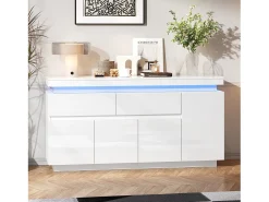 Buffet 140x35x72,5 cm - 2 gavetas e 4 portas - iluminação LED - painéis de partículas - branco