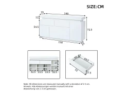 Buffet 140x35x72,5 cm - 2 gavetas e 4 portas - iluminação LED - painéis de partículas - branco