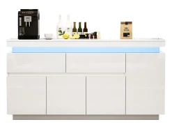 Buffet 140x35x72,5 cm - 2 gavetas e 4 portas - iluminação LED - painéis de partículas - branco
