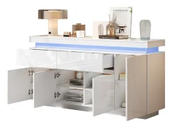 Buffet 140x35x72,5 cm - 2 gavetas e 4 portas - iluminação LED - painéis de partículas - branco