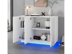 Buffet 120x40x75 cm - com iluminação LED - com 3 portas - Painéis de partículas - Branco