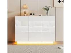 Buffet 120x40x75 cm - com iluminação LED - com 3 portas - Painéis de partículas - Branco