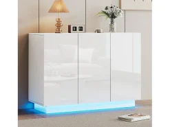 Buffet 120x40x75 cm - com iluminação LED - com 3 portas - Painéis de partículas - Branco