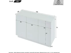 Buffet 120x40x75 cm - com iluminação LED - com 3 portas - Painéis de partículas - Branco