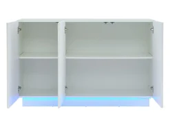 Buffet 120x40x75 cm - com iluminação LED - com 3 portas - Painéis de partículas - Branco