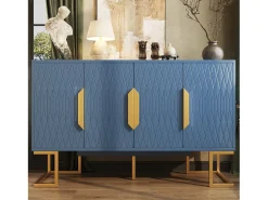 Buffet 140x40x80cm - con 4 portas 6 prateleiras de armazenamento - Estilo moderno - puxadores e base de metal - Azul