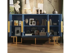 Buffet 140x40x80cm - con 4 portas 6 prateleiras de armazenamento - Estilo moderno - puxadores e base de metal - Azul