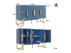 Buffet 140x40x80cm - con 4 portas 6 prateleiras de armazenamento - Estilo moderno - puxadores e base de metal - Azul