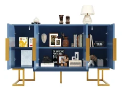 Buffet 140x40x80cm - con 4 portas 6 prateleiras de armazenamento - Estilo moderno - puxadores e base de metal - Azul