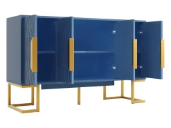 Buffet 140x40x80cm - con 4 portas 6 prateleiras de armazenamento - Estilo moderno - puxadores e base de metal - Azul