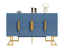 Buffet 140x40x80cm - con 4 portas 6 prateleiras de armazenamento - Estilo moderno - puxadores e base de metal - Azul