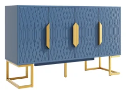 Buffet 140x40x80cm - con 4 portas 6 prateleiras de armazenamento - Estilo moderno - puxadores e base de metal - Azul