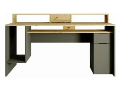 Bureau ordinateur 160cm collection ROXI coloris chêne et gris avec rangements