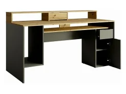 Bureau ordinateur 160cm collection ROXI coloris chêne et gris avec rangements
