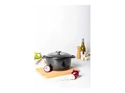 Caçarola de ferro fundido esmaltado COSY & TRENDY FONTESTIC Ø24 cm 4,6 L para todos os fogões indução preto com tampa de gotas
