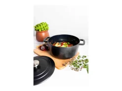 Caçarola de ferro fundido esmaltado COSY & TRENDY FONTESTIC Ø24 cm 4,6 L para todos os fogões indução preto com tampa de gotas