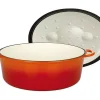 Caçarola oval em ferro fundido GSW 33x25 cm esmaltada laranja, indução, forno até 240°C, tampa a vapor