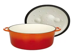 Caçarola oval em ferro fundido GSW 33x25 cm esmaltada laranja, indução, forno até 240°C, tampa a vapor