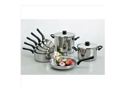 Caçarola Studio 14 cm em aço inoxidável 18/10 com alça ergonômica em baquelite preta