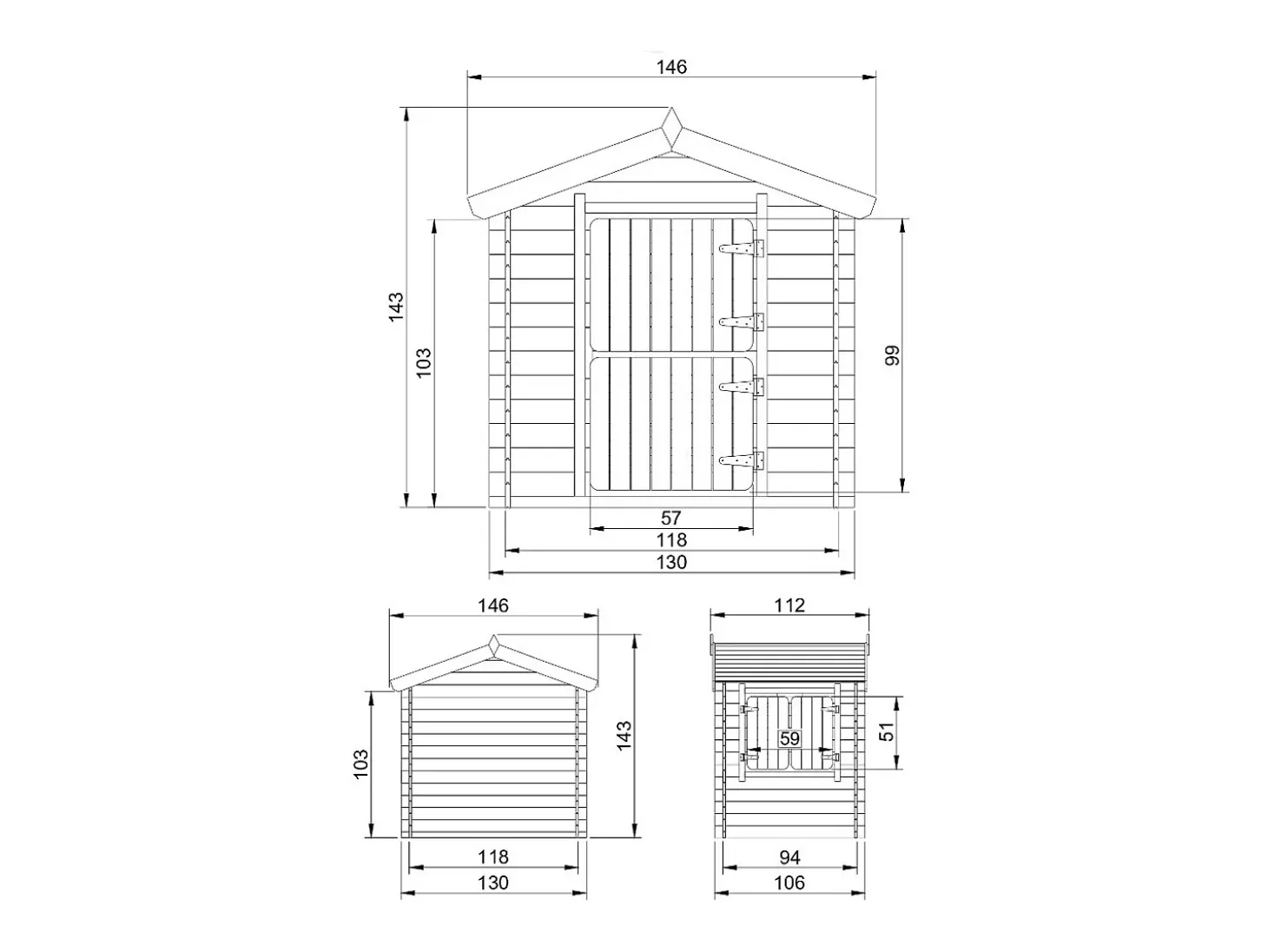 Cabana exterior para crianças sem chão - 1.1m² / 146x112xH143 cm - M516-1