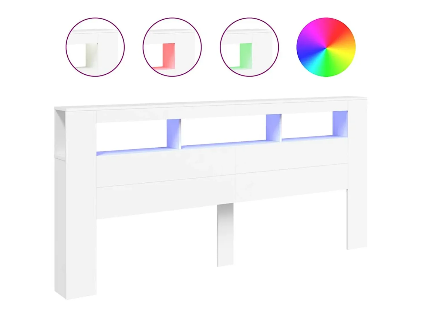 Cabeceira cama c/ LEDs 220x18,5x103,5 cm deriv. madeira branco