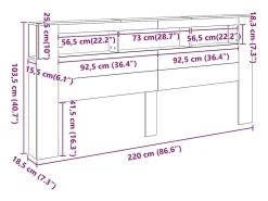 Cabeceira cama c/ LEDs 220x18,5x103,5 cm deriv. madeira branco