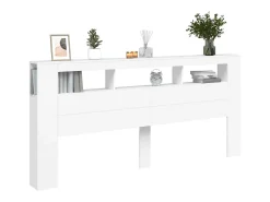 Cabeceira cama c/ LEDs 220x18,5x103,5 cm deriv. madeira branco
