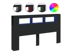 Cabeceira cama c/ LEDs 180x18,5x103,5 cm deriv. madeira preto