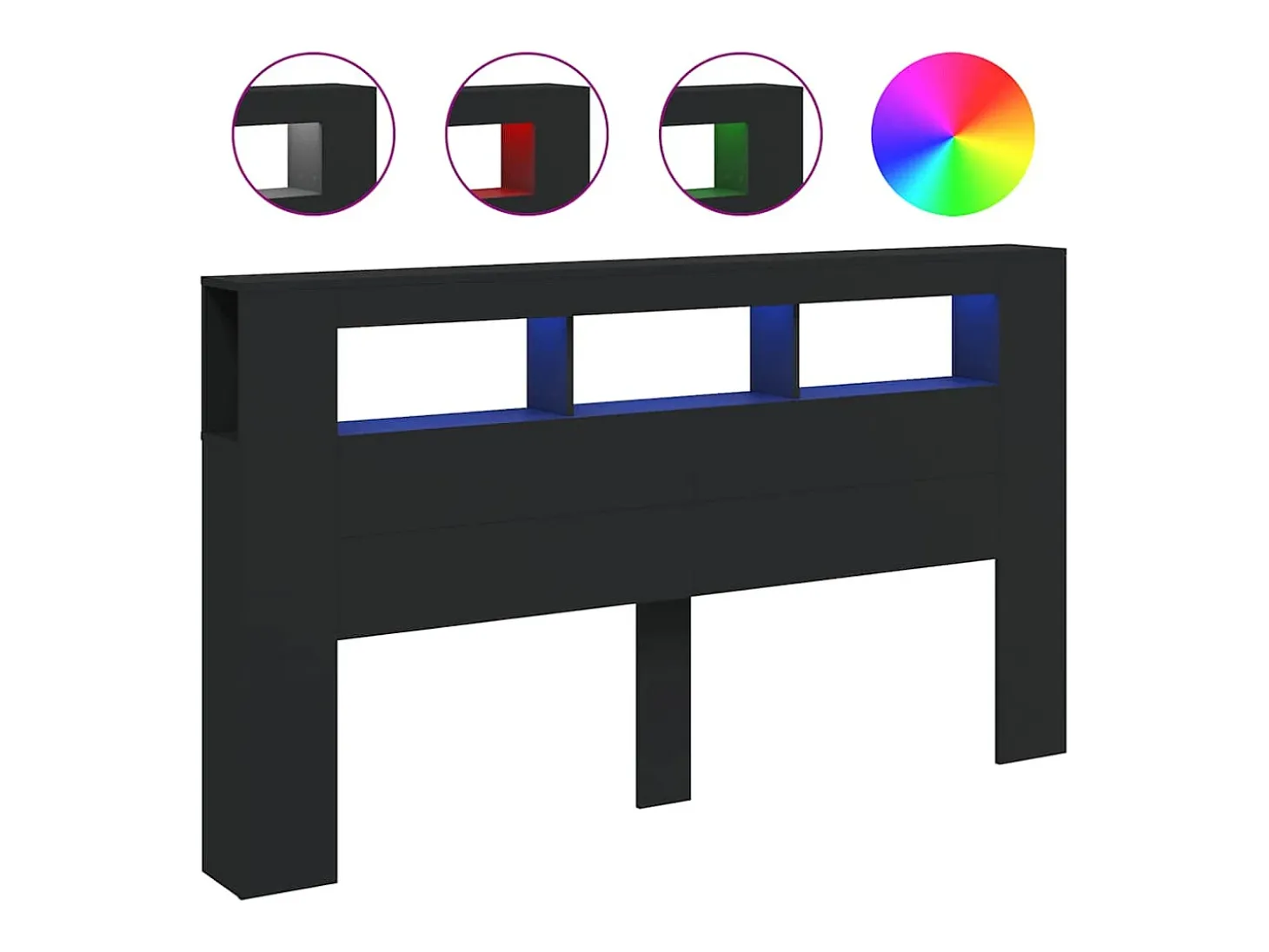 Cabeceira cama c/ LEDs 180x18,5x103,5 cm deriv. madeira preto