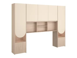 Cabeceira com compartimentos com leds L266 cm bege e natural - DOMELITO