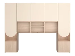 Cabeceira com compartimentos com leds L266 cm bege e natural - DOMELITO