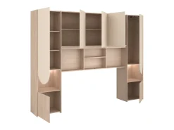 Cabeceira com compartimentos com leds L266 cm bege e natural - DOMELITO
