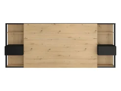 Cabeceira com mesas de cabeceira e espaço de arrumação, 160 cm, carvalho e preto. MISTA