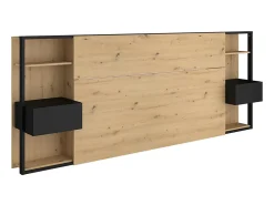 Cabeceira com mesas de cabeceira e espaço de arrumação, 160 cm, carvalho e preto. MISTA