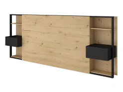 Cabeceira com mesas de cabeceira e espaço de arrumação, 160 cm, carvalho e preto. MISTA