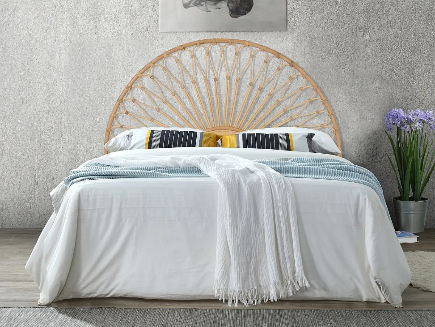 Cabeceira de cama 160 cm em rotim cor natural - SOLIA