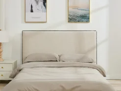 Cabeceira de cama capa removível 150 cm algodão e linho bege e preto - CHESMA