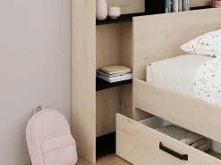 Cabeceira de cama com arrumação 140 cm cor natural e preto - KINSELIA