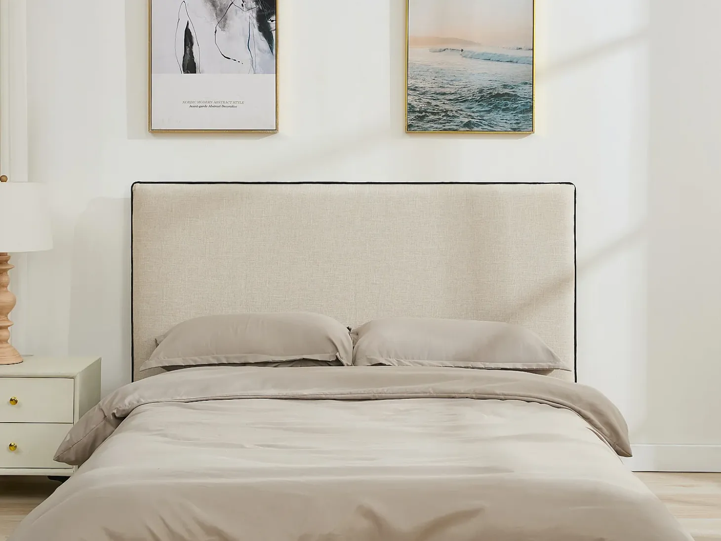 Cabeceira de cama com capa removível 180 cm algodão e linho bege e preto - CHESMA