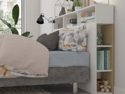Cabeceira de cama com espaços de arrumação 160 cm cor branca e carvalho. NASTIA