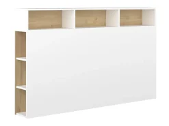 Cabeceira de cama com espaços de arrumação 160 cm cor branca e carvalho. NASTIA