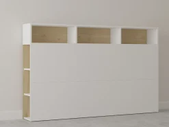 Cabeceira de cama com espaços de arrumação 160 cm cor branca e carvalho. NASTIA