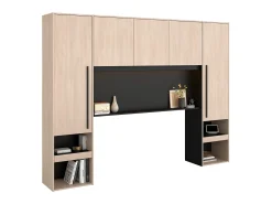 Cabeceira de cama com guarda-roupa e LEDs C265 cm cor natural e preto - VELONA