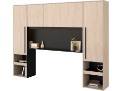 Cabeceira de cama com guarda-roupa e LEDs C265 cm cor natural e preto - VELONA