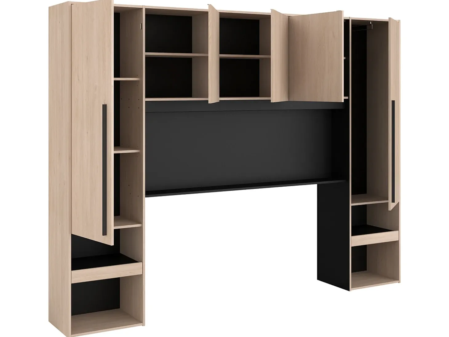 Cabeceira de cama com guarda-roupa e LEDs C265 cm cor natural e preto - VELONA