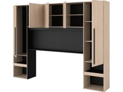 Cabeceira de cama com guarda-roupa e LEDs C265 cm cor natural e preto - VELONA