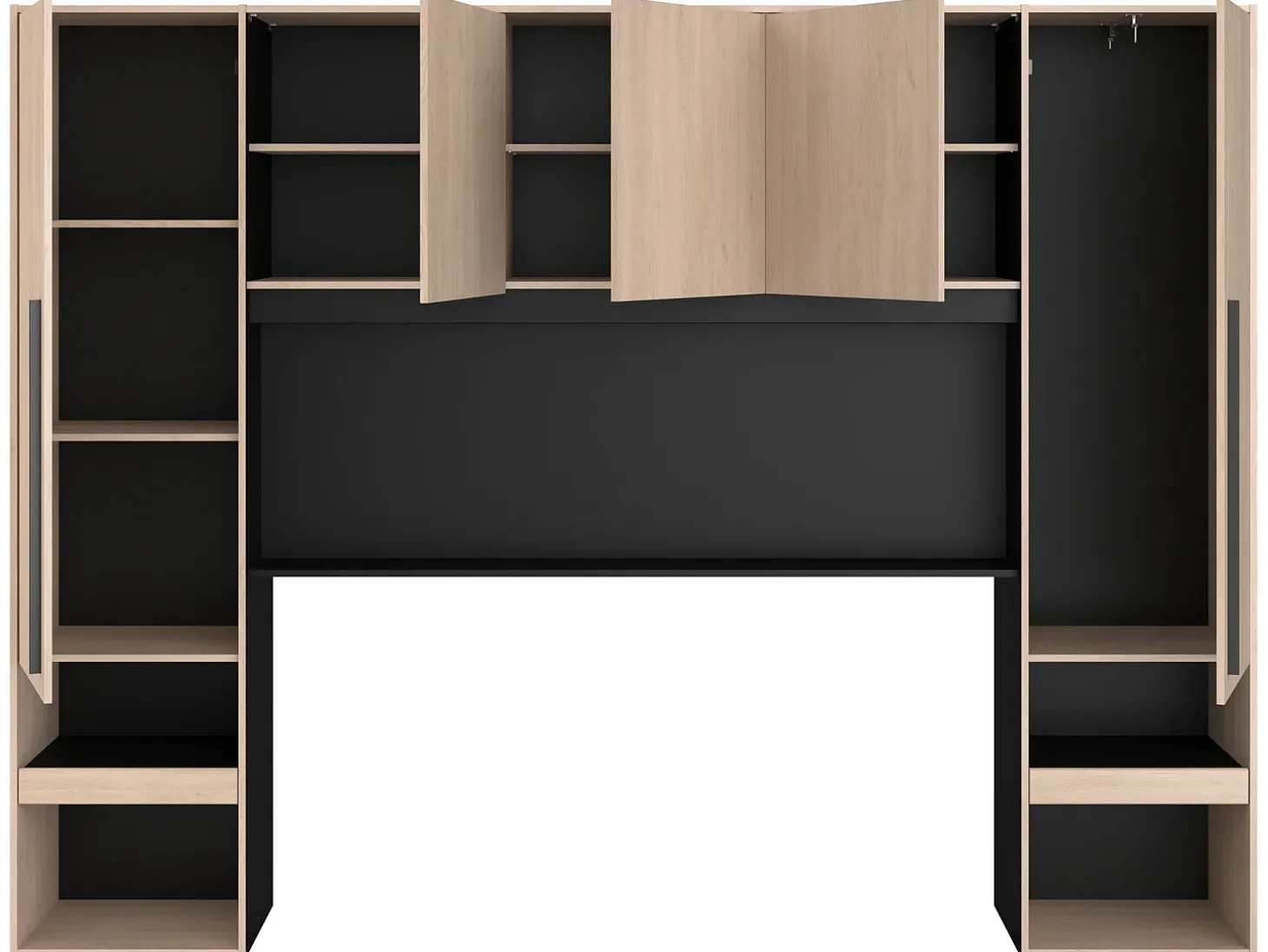 Cabeceira de cama com guarda-roupa e LEDs C265 cm cor natural e preto - VELONA