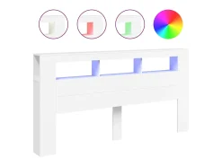 Cabeceira de cama com luzes LED derivados de madeira branco